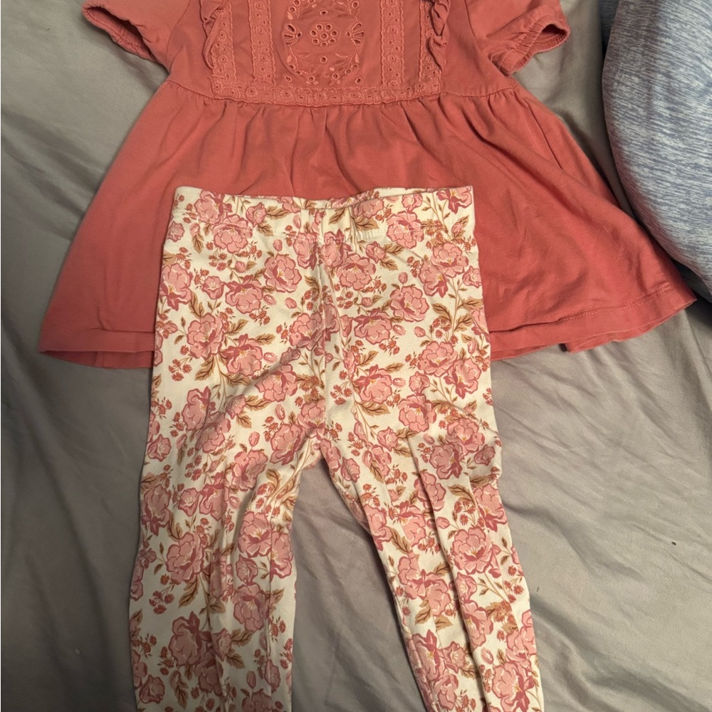 Floral Leggings and Coral Top Set